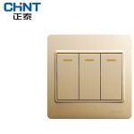 正泰（CHNT）开关插座面板86型墙壁电源NEW7i逸动系列NEW7-i00602 香槟金三开双控