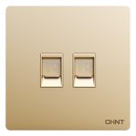 正泰（CHNT）开关插座面板无边框大面板86型墙壁二三插电源 NEW2V曼哈顿香槟金 弱电系列 双电脑