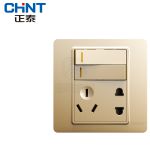 正泰（CHNT）开关插座面板86型墙壁电源NEW7i逸动系列NEW7-i43702 香槟金二开单控、五孔插座