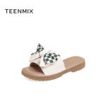 天美意（TEENMIX） 夏休闲度假风平底女凉拖鞋BD431BT2 米色/绿 34