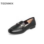 天美意（TEENMIX） 春气质OL白领乐福鞋女休闲单鞋BC161AA2 黑色 34