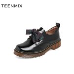 天美意（TEENMIX） 春复古英伦学院风女皮单鞋CR123AM2 黑色 36