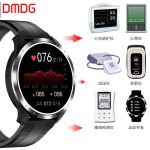DMDG 智能手环血压表监测老人健康心率动态心电图血氧睡眠运动跑步计步器 黑色皮质表带【24小时监测心电 自动心率血压血氧】