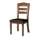 洛港 胡桃色黑皮雕花款木餐椅靠背椅子家用餐椅原木凳子 410*420*880