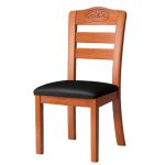 洛港 海棠色黑皮雕花款木餐椅靠背椅子家用餐椅原木凳子 410*420*880