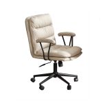 洛港 奶白黑脚电脑椅舒适轻奢椅人体工学久坐书房书桌椅 420*490*900