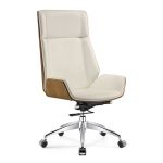 洛港 水曲柳色+白色超纤皮滚动脚办公椅现代老板椅大班椅电脑椅 580*500*1110