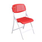 洛港 红色白脚简易培训靠背椅折叠椅子便携办公椅会议椅 430*430*840
