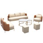 洛港 橙色单+双+三+茶几+小凳2个现代轻奢沙发茶几组合办公室会客沙发 1800*700*810