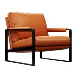 洛港 橙色羽绒黑框+超纤皮款单人沙发极简客厅阳台意式轻奢老虎椅 660*700*850