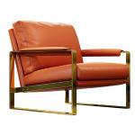 洛港 橙色羽绒金色+西皮款单人沙发极简客厅阳台意式轻奢老虎椅 660*700*850