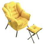 洛港 黄色麂皮绒普通款+脚蹬懒人沙发单人卧室阳台靠背沙发椅 450*500*850