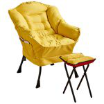 洛港 升级加厚-黄色棉麻+脚凳懒人沙发椅单人椅休闲家居靠背躺椅 450*500*850
