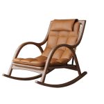 洛港 复古棕科技皮摇椅北欧摇椅单人沙发躺椅现代休闲椅 700*986*924