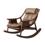 洛港 橄榄棕科技皮沙发摇椅北欧摇椅单人沙发躺椅现代休闲椅 700*986*924