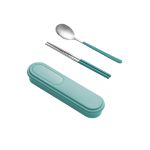 拜格（BAYCO）304不锈钢 便捷餐具筷子勺子套装 绿色BX6586/套