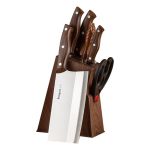 拜格（BAYCO）批复木纹板刀具套装刀座磨刀棒厨房剪刀7件套 XY90034ZH/套
