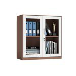 洛港 咖白套色玻璃对开办公室文件柜矮柜套色书柜带锁 900*400*925