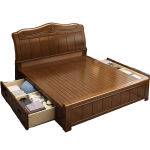 兮家 X131#主卧双人床现代中式实木床简约硬靠储物床 1.8米框架床带床头柜两个 1830*2200*1200
