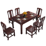 兮家 668#新中式实木餐桌椅组合长方形岩板饭桌 1.5米一桌8椅 1500*900*760