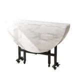 洛港 1.4米白理石纹折叠餐桌家用小户型饭桌现代简约折叠圆桌 1400*1400*750