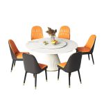 洛港 1.5米桌+8把菠萝椅岩板餐桌椅组合现代简约圆形饭桌带转盘 1500*1500*750