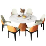 洛港 1.5米桌+8把双层椅岩板餐桌椅组合现代简约圆形饭桌带转盘 1500*1500*750