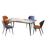 洛港 1.8米桌+4椅岩板餐桌椅组合家用小户型饭桌极简长方形桌子 1800*900*720