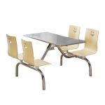 洛港 4人不锈钢架+不锈钢桌面食堂餐桌椅连体职工员工饭堂桌椅组合 1200*600*750