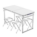 洛港 升级方管白色+4布凳户外折叠桌子家用折叠餐桌椅便携小桌子 1200*600*700