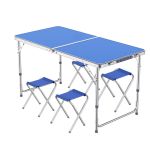 洛港 普通圆管蓝色+4布凳户外折叠桌子家用折叠餐桌椅便携小桌子 1200*600*700