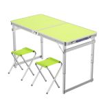 洛港 升级方管绿色+2布凳户外折叠桌子家用折叠餐桌椅便携小桌子 1200*600*700