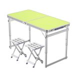洛港 升级方管绿色+2个铝凳户外折叠桌子家用折叠餐桌椅便携小桌子 1200*600*700
