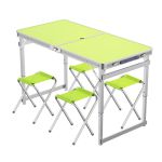 洛港 升级方管绿色+4布凳户外折叠桌子家用折叠餐桌椅便携小桌子 1200*600*700
