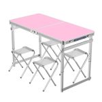 洛港 升级方管粉色+4布凳户外折叠桌子家用折叠餐桌椅便携小桌子 1200*600*700