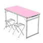 洛港 升级方管粉色+2布凳户外折叠桌子家用折叠餐桌椅便携小桌子 1200*600*700