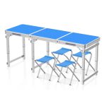 洛港 1.8m方管蓝色+4布凳1.8米铝合金折叠桌户外折叠桌折叠椅便携式 1800*600*700