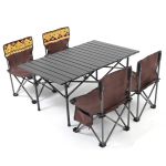 洛港 特大民族风-长桌+4椅户外桌椅折叠便携式露营装备轻铝合金桌子 950*550*530