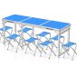 洛港 1.8m方管蓝色+8布凳1.8米铝合金折叠桌户外折叠桌折叠椅便携式 1800*600*700