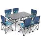 洛港 特大树叶蓝-长桌+6椅户外桌椅折叠便携式露营装备轻铝合金桌子 950*550*530