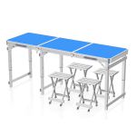 洛港 1.8m方管蓝色+4铝凳1.8米铝合金折叠桌户外折叠桌折叠椅便携式 1800*600*700