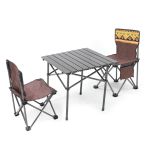 洛港 大号民族风-方桌+2椅户外桌椅折叠便携式露营装备轻铝合金桌子 500*500*500