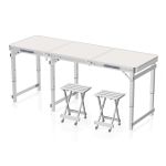 洛港 1.8m方管白色+2铝凳1.8米铝合金折叠桌户外折叠桌折叠椅便携式 1800*600*700