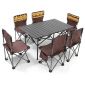 洛港 特大民族风-长桌+6椅户外桌椅折叠便携式露营装备轻铝合金桌子 950*550*530