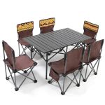 洛港 大号民族风-长桌+6椅户外桌椅折叠便携式露营装备轻铝合金桌子 950*550*530