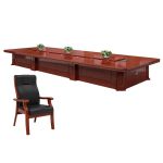 洛港 会议桌+18个橡木椅子新中式烤漆皮会议桌椅组合现代条形桌 6000*1600*760