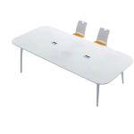 洛港 会议桌+12个椅子白色会议桌简约现代桌椅组合板式办公桌 3200*1200*750