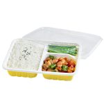 特美居（temeiju） 一次性饭盒三格吸塑餐盒加厚带盖打包盒黄白100套装1000ml可微波