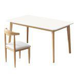 洛港 暖白色桌子+牛角椅电脑台式桌卧室书桌学习桌写字桌 1200*600*750