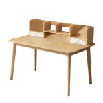 洛港 橡胶木桌子+书架电脑台式桌卧室书桌学习桌写字桌 1400*600*750